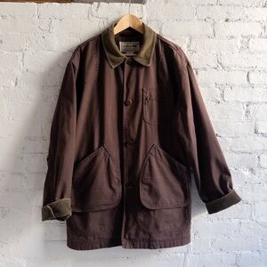 L.L. Bean Brown Canvas Barn Chore Jacket with Olive Corduroy Collar